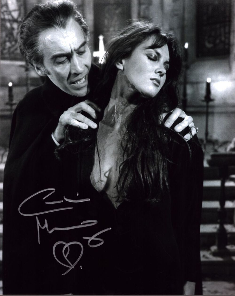 Lot 118: Caroline Munro signed Dracula 10x8 inch black and...