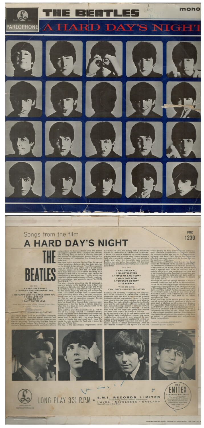 Lot 55: Beatles original Parlophone Hard Day 33 rpm vinyl...