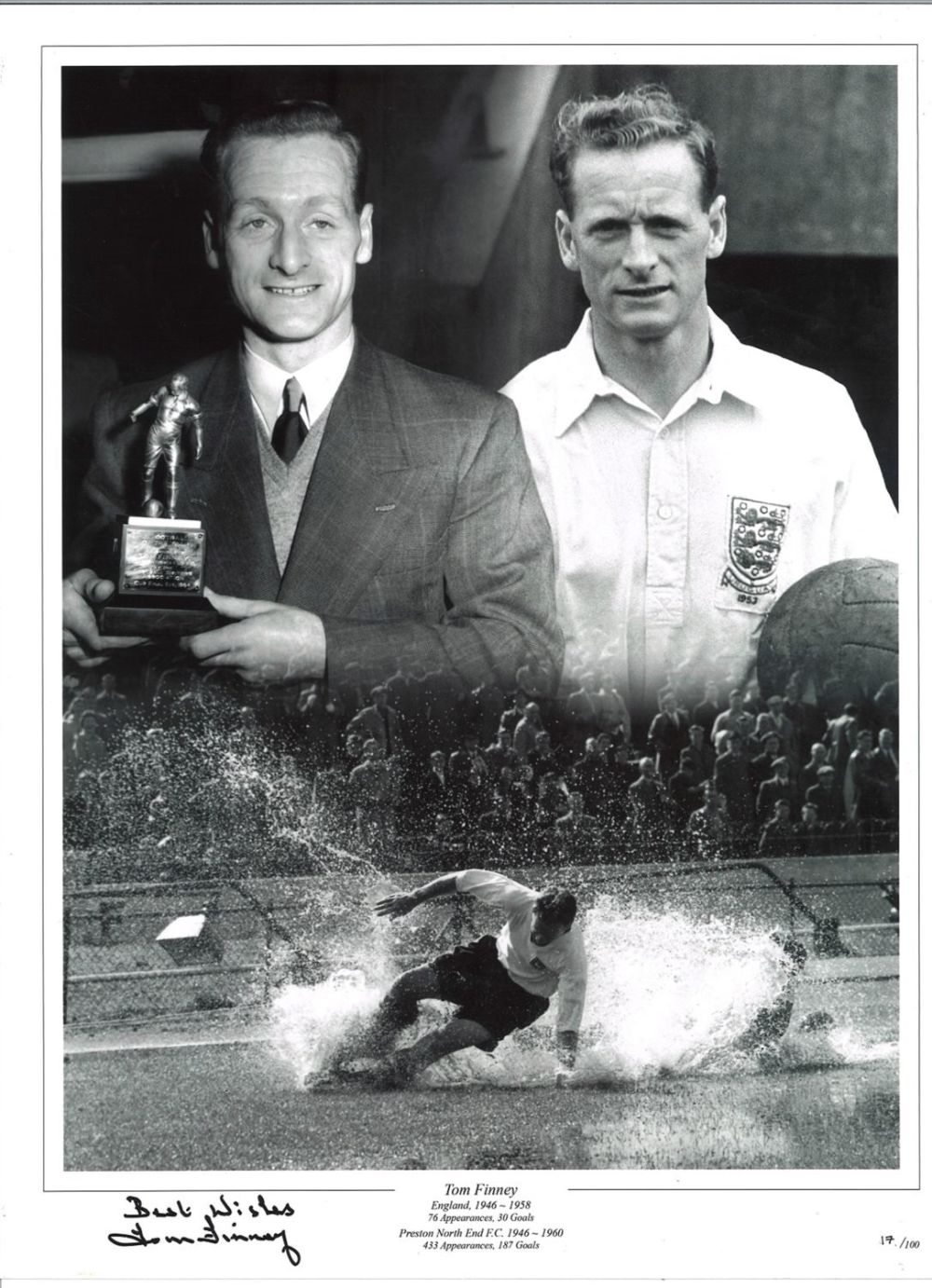 Lot 90: Tom Finney Preston Signed 16 x 12-inch football...