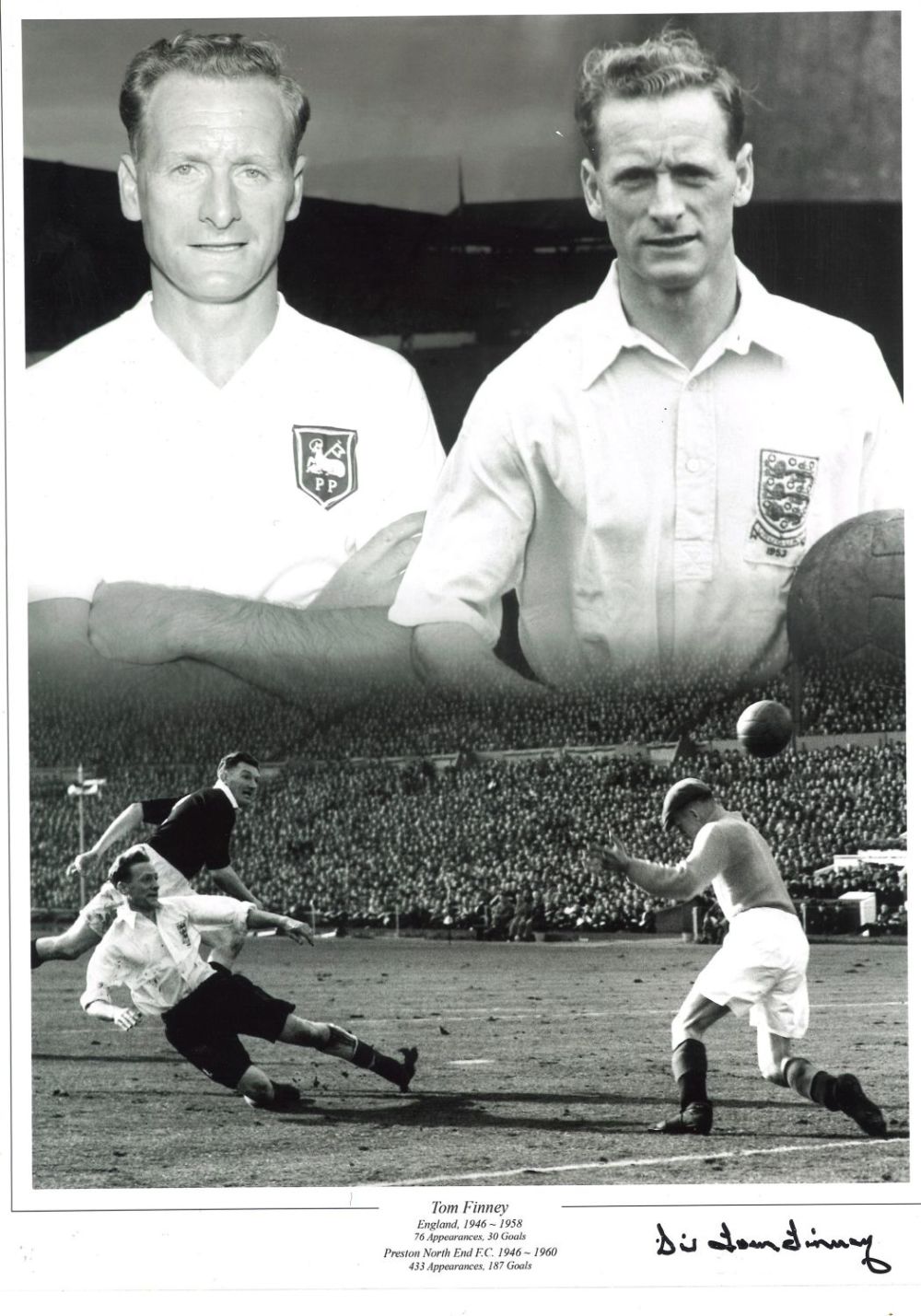 Lot 91: Tom Finney Preston Signed 16 x 12-inch football...