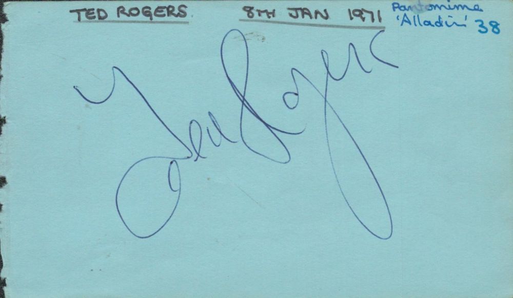 Lot 160: Ted Rogers signed Autograph page Approx. 5.5x3.25 Inch....
