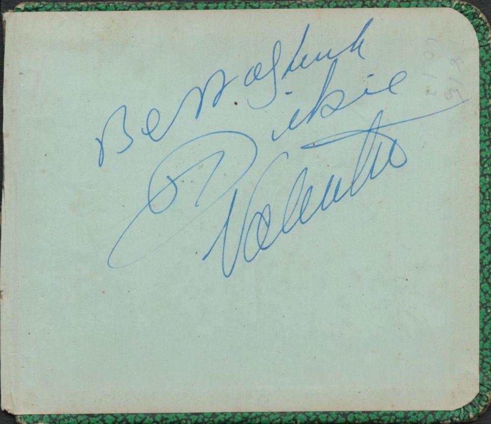 Lot 165: Dickie Valentine signed Autograph hardback page 4.75x4 Inch....