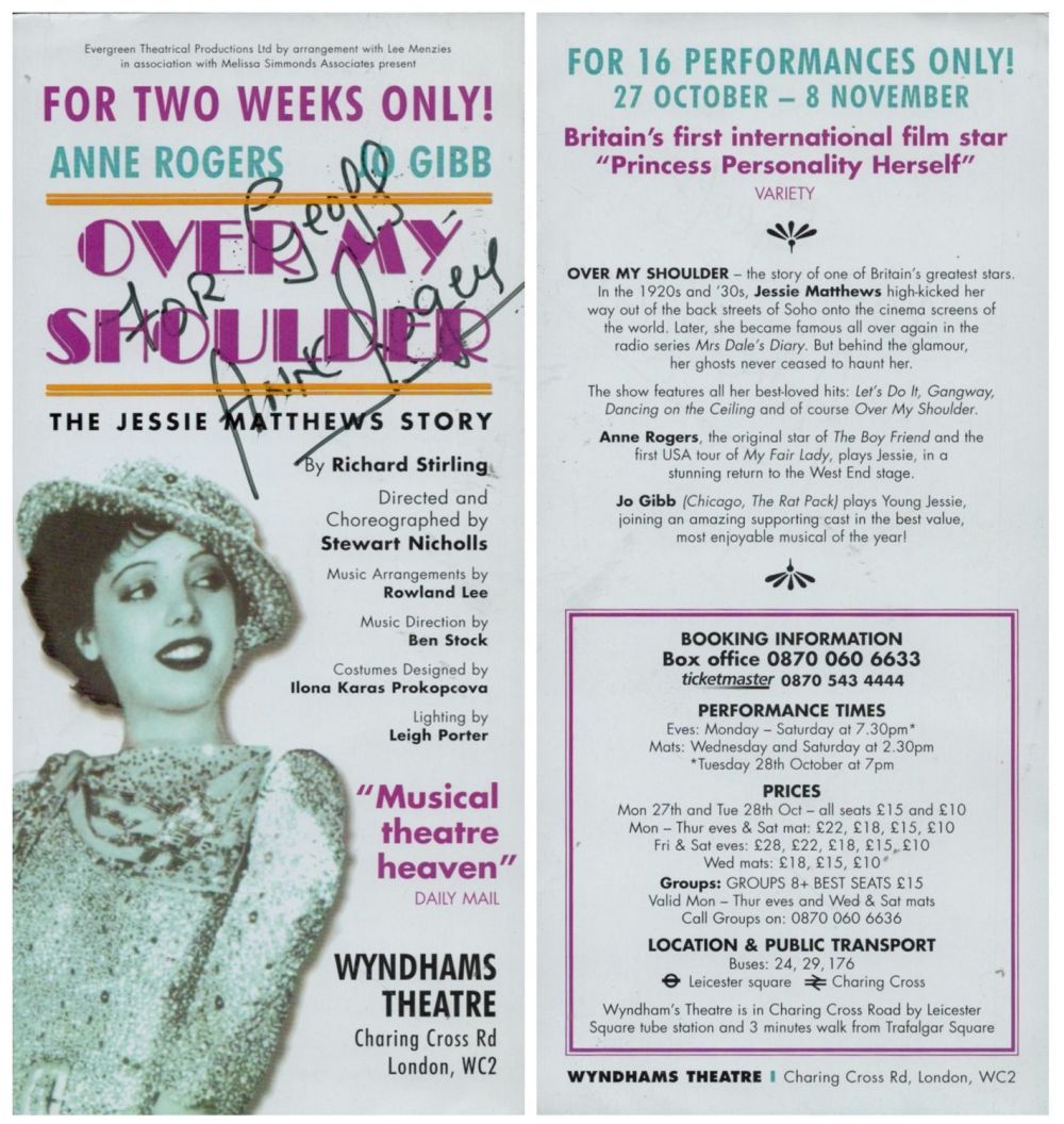 Lot 648: Anne Rogers signed Theatre flyer 'Over My Shoulder'...