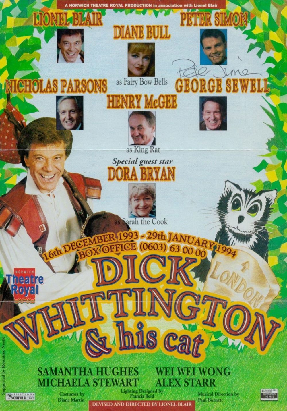 Lot 649: Peter Simon signed Theatre flyer 'Dick Whittington and...