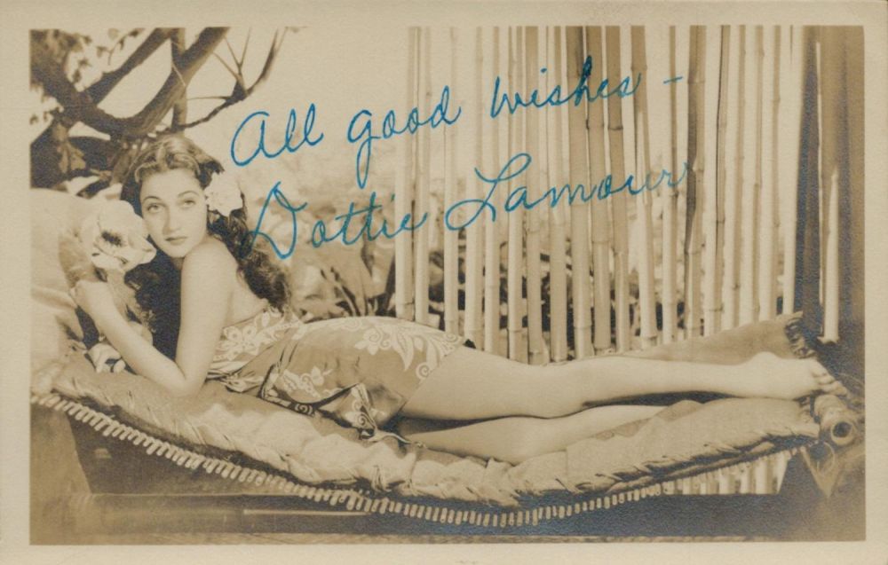 Lot 723: Dottie Lamour signed 6x4inch vintage photo. Good condition....