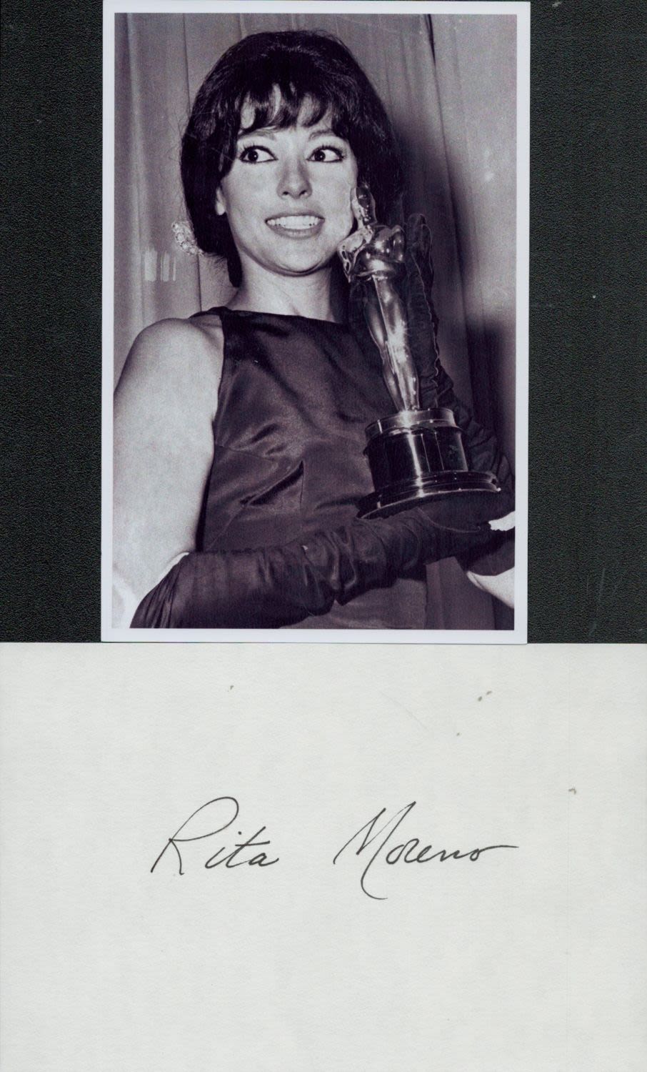 Lot 728: Rita Moreno signed white card with unsigned photo....