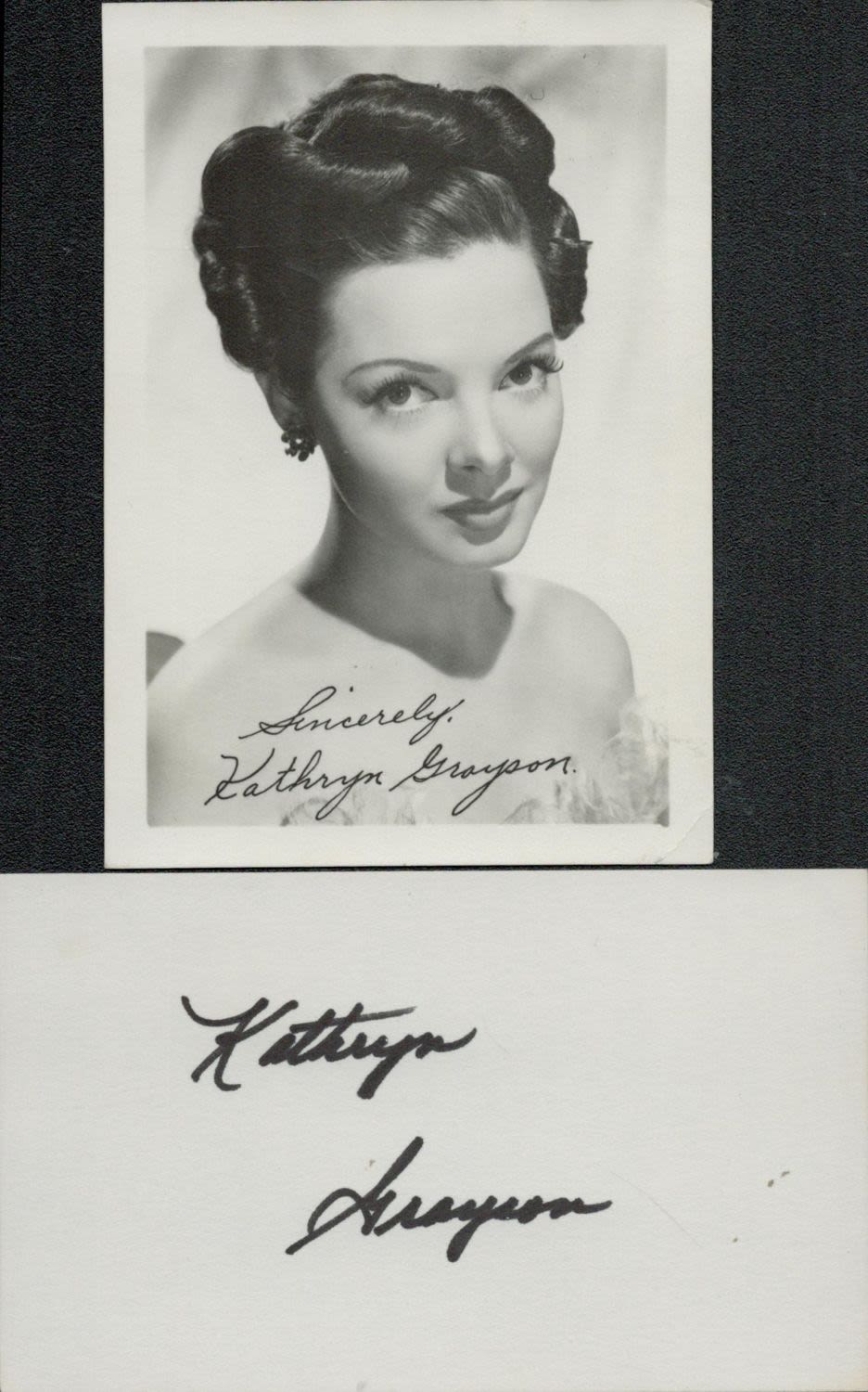 Lot 748: Kathryn Grayson signed 5x3inch black and white photo....
