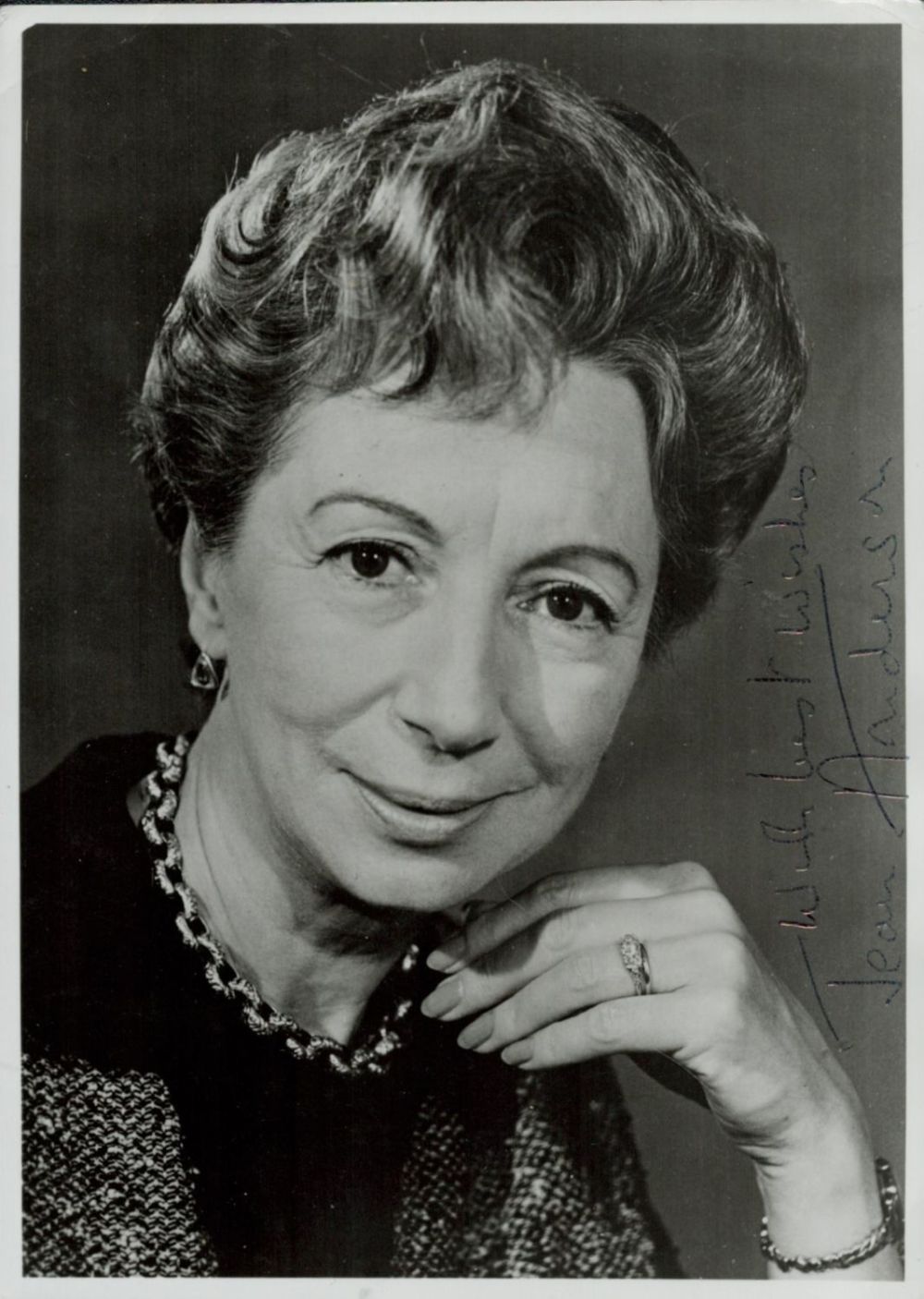 Lot 749: Jean Alexander signed 7x5inch black and white photo....