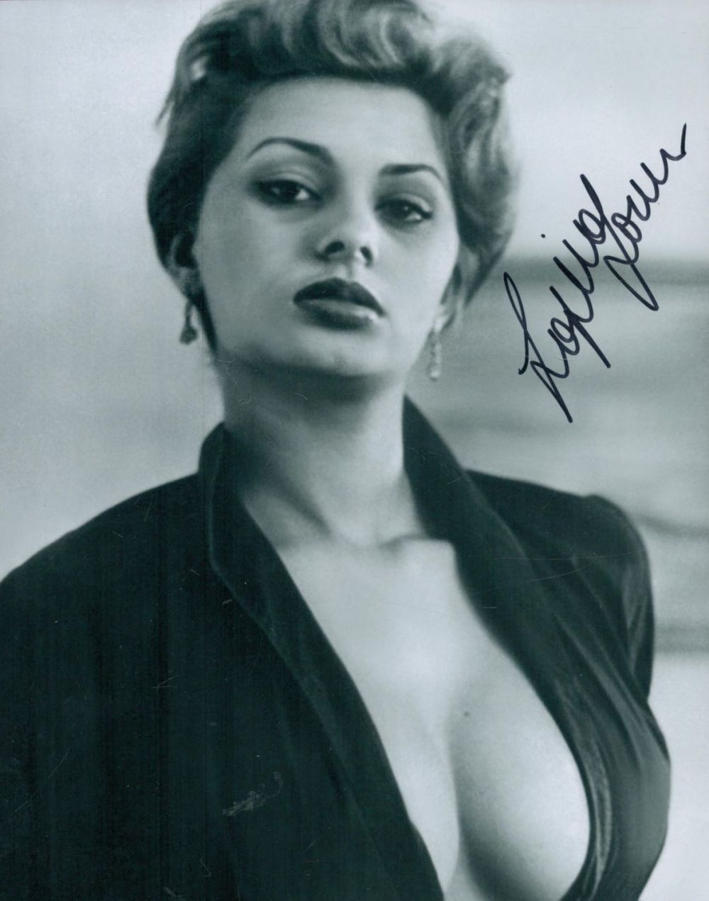 Lot 55: Sophie Loren signed 10x8 inch black and white...