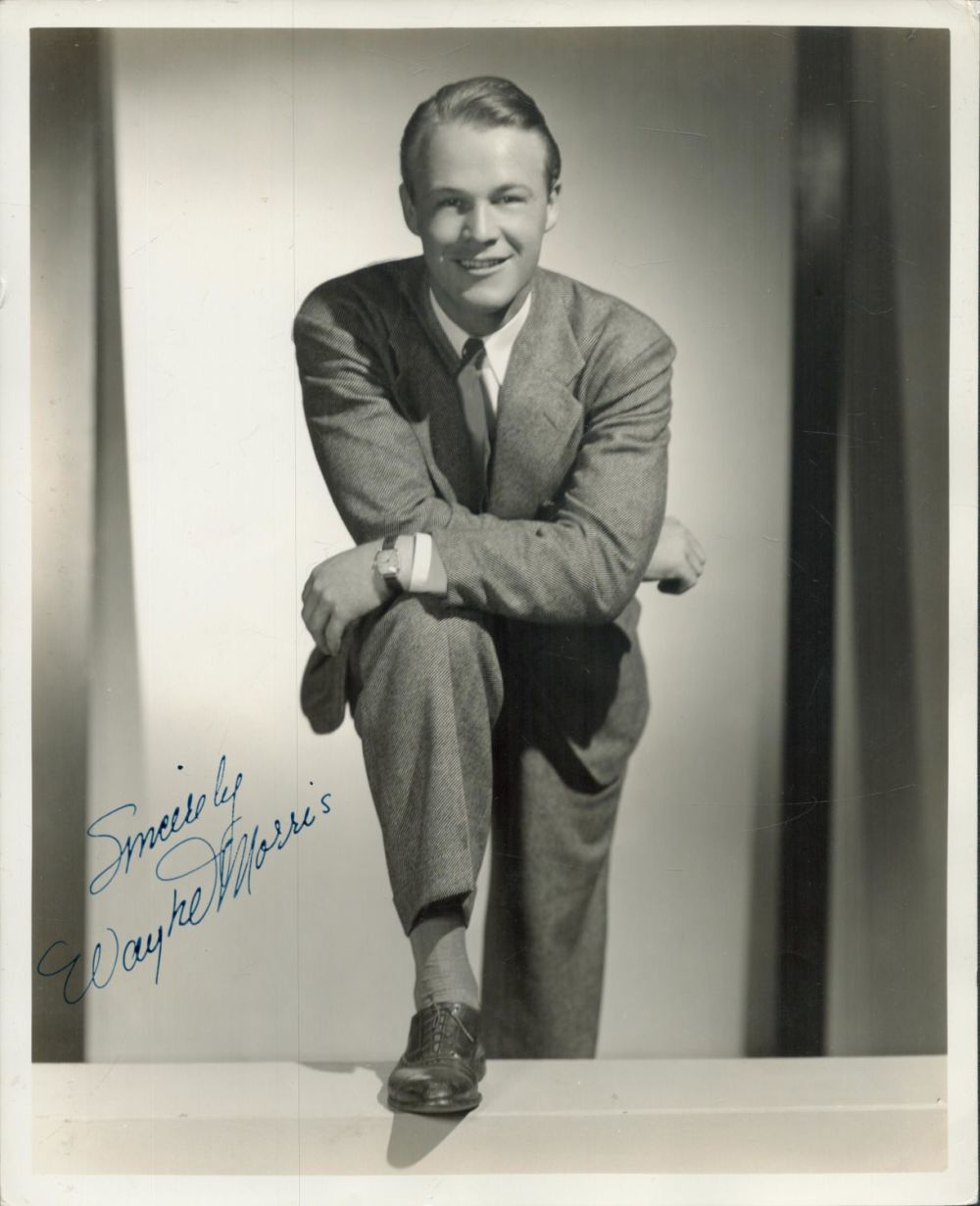 Lot 95: Wayne Morris signed 10x8 inch vintage black and...