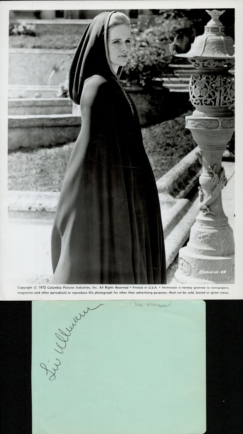 Lot 106: Liv Ullmann signed 6x4 inch card and 10x8...