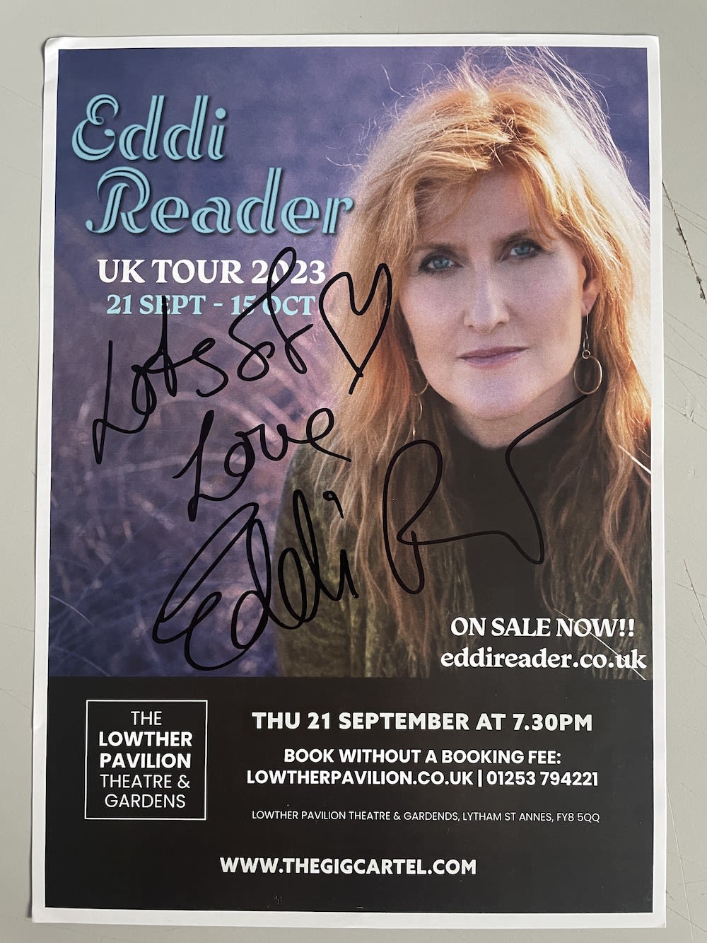 Lot 89: Eddi Reader Scottish Singer Songwriter Signed concert flyer....