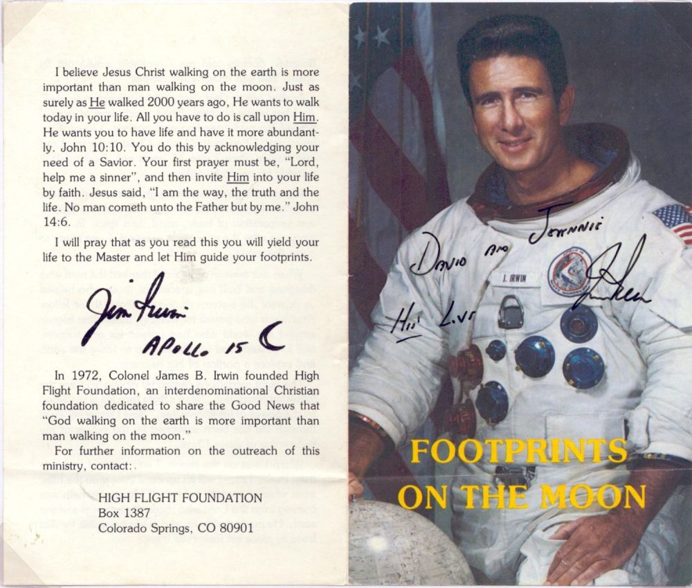 Lot 91: James B. Irwin signature piece 6x7 inch Footprints...