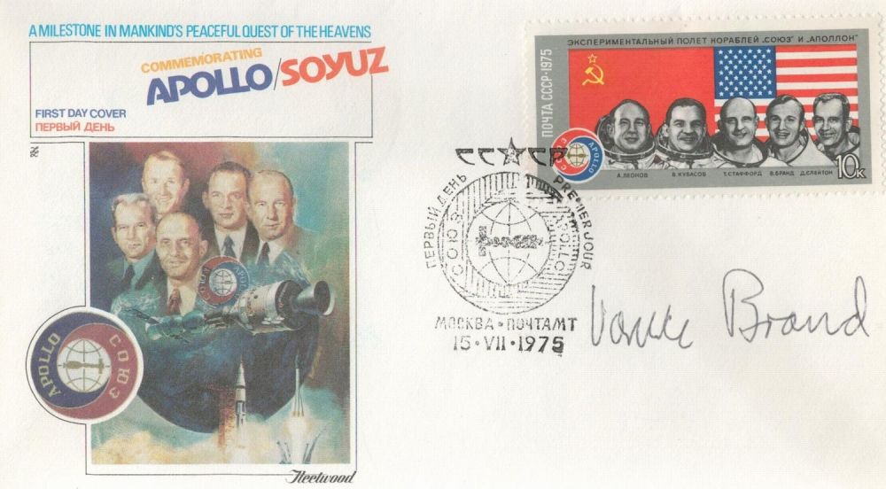 Lot 97: Vance D. Brand signed Apollo/Soyuz commemorative cover PM...