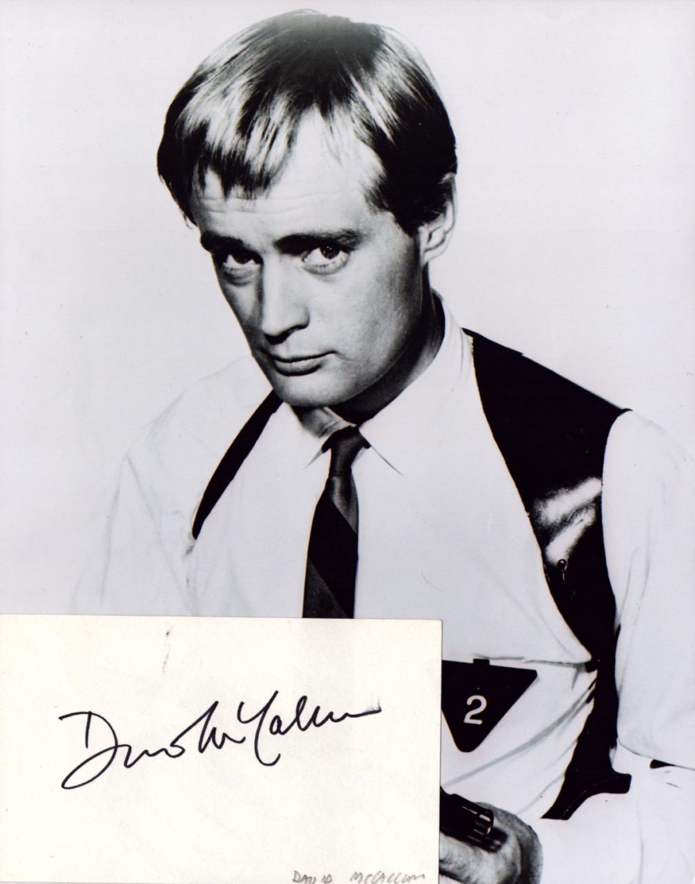 Lot 101: David McCallum signed 5x3 inch album page and...