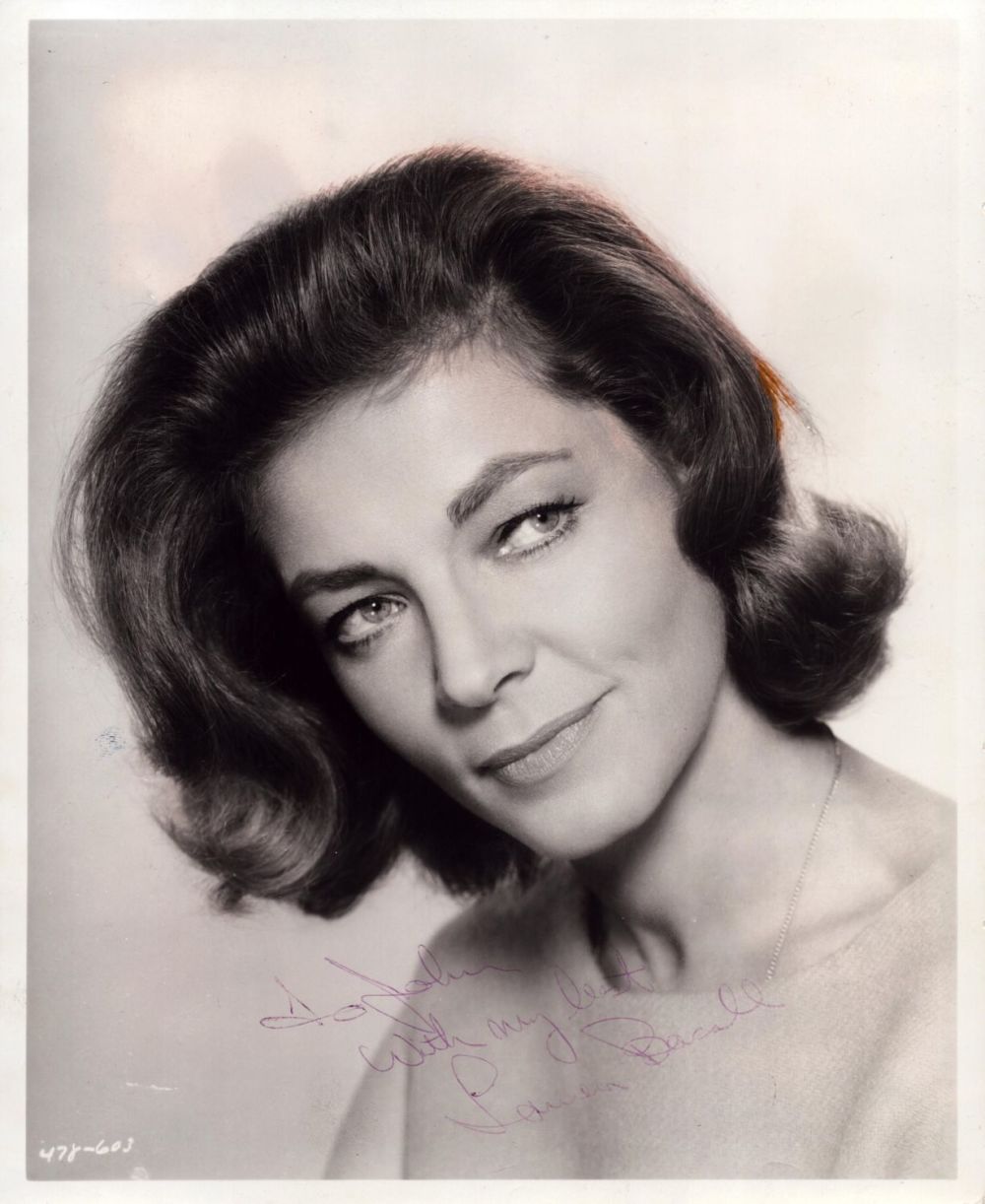 Lot 102: Lauren Bacall signed 10x8 inch original black and...