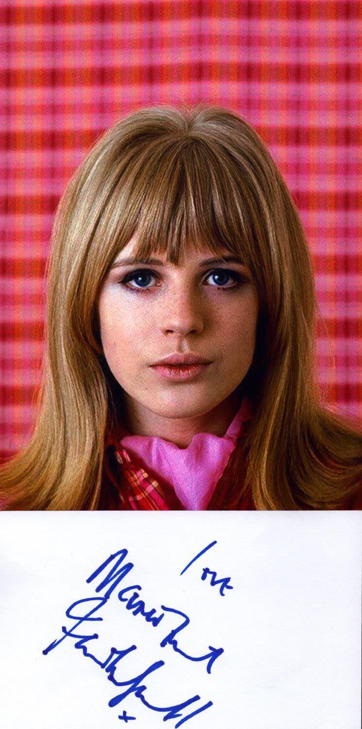 Lot 122: Marianne Faithful Singer Signed Card With Photo. Good...