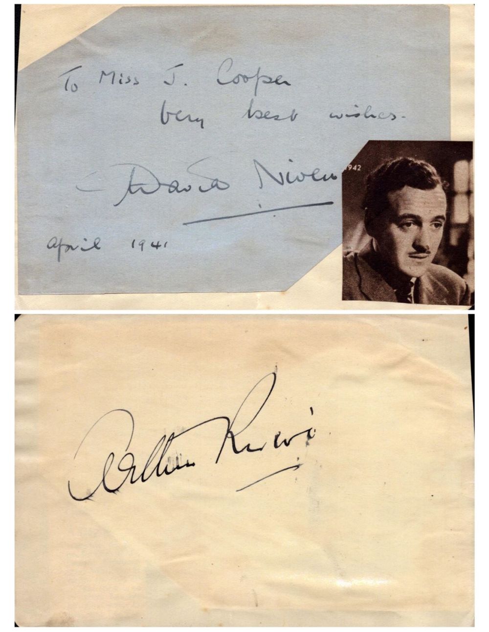 Lot 138: David Niven signed album page with unidentified signature...