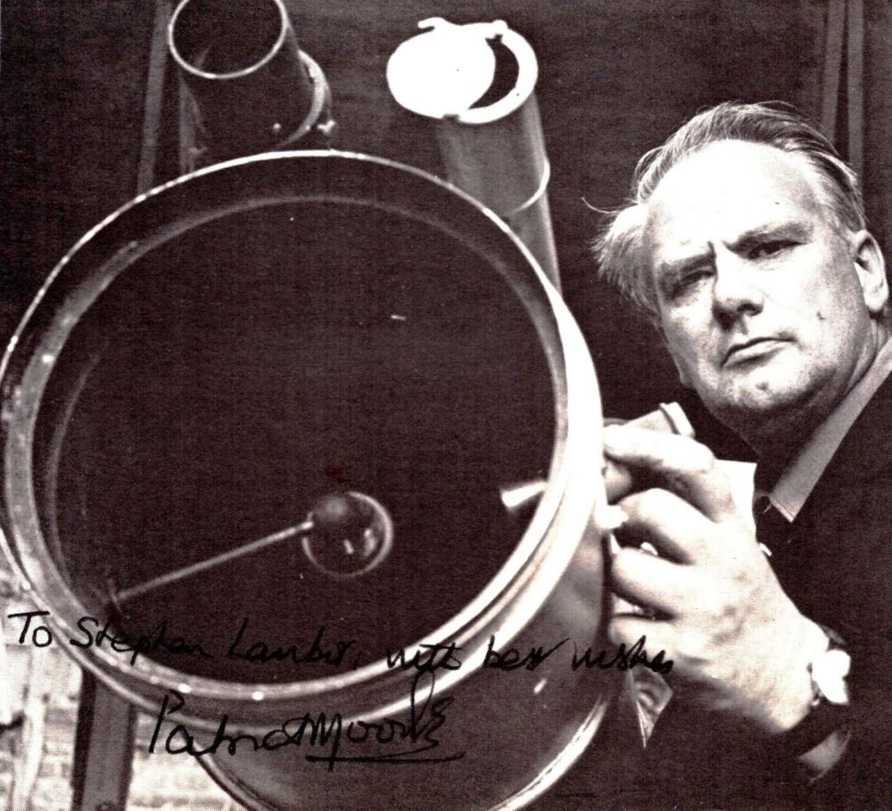 Lot 166: Patrick Moore signed 4x4inch black and white photo....