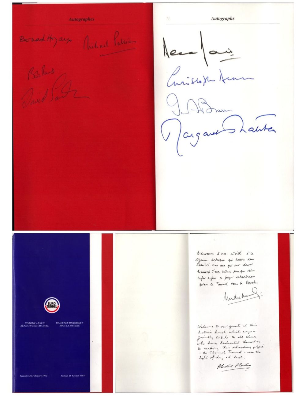 Lot 176: Eurotunnel Historic lunch programme. Good condition. All autographs...