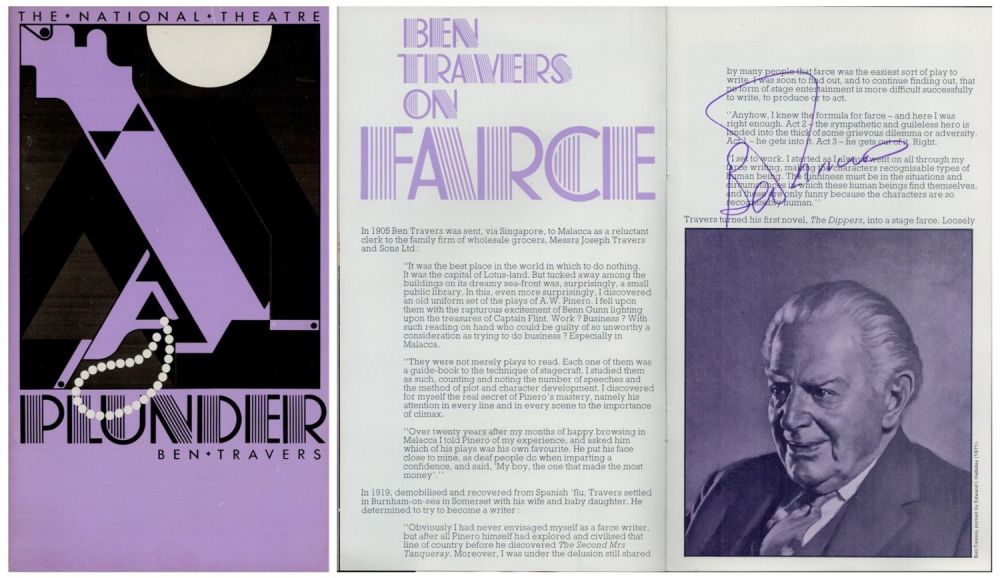 Lot 211: Ben Travers signed. 'Plunder' The National Theatre Programme....
