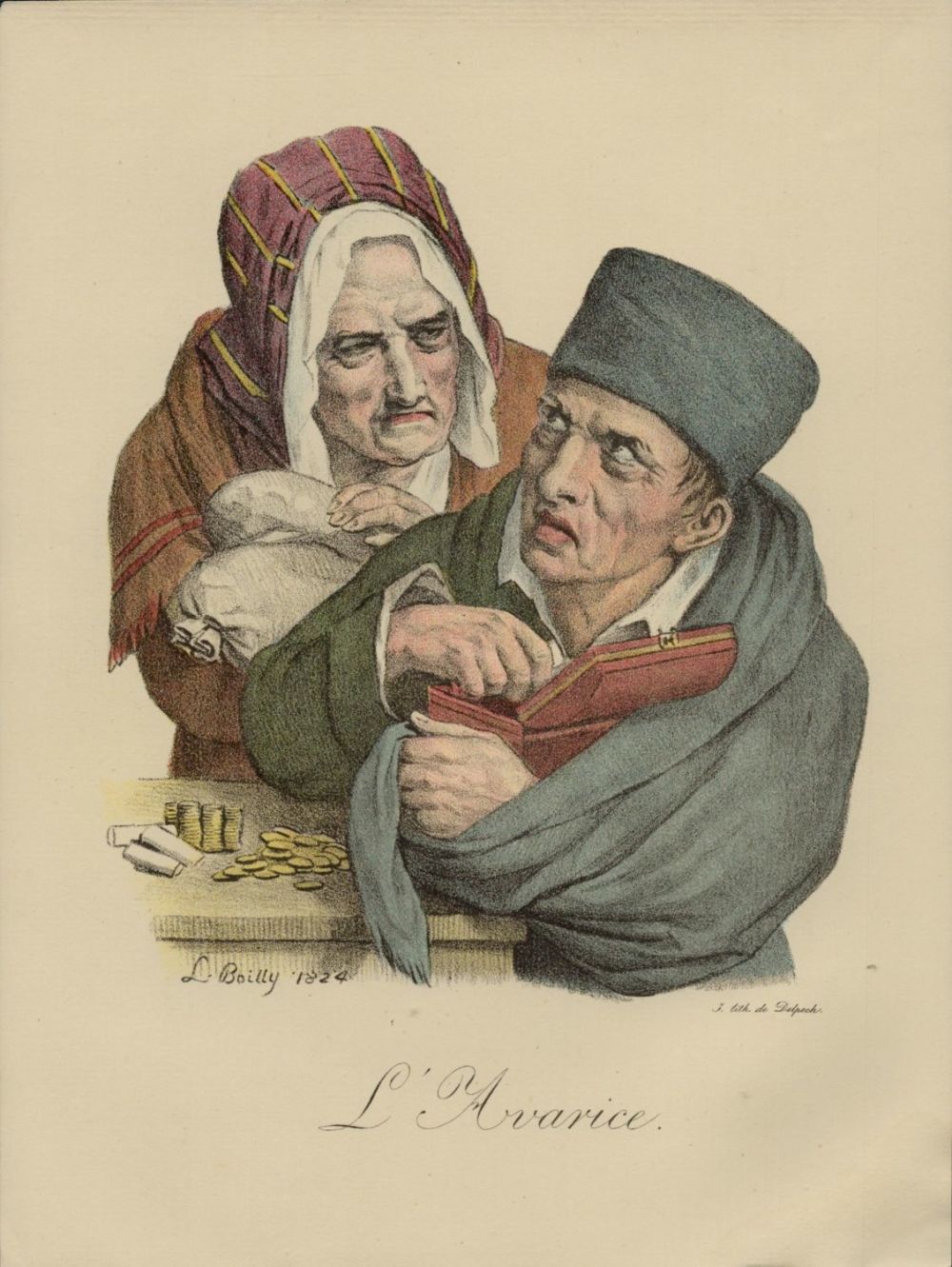 Lot 377: Vintage Louis Léopold Boilly 1824 small poster 'L'Avarice'....
