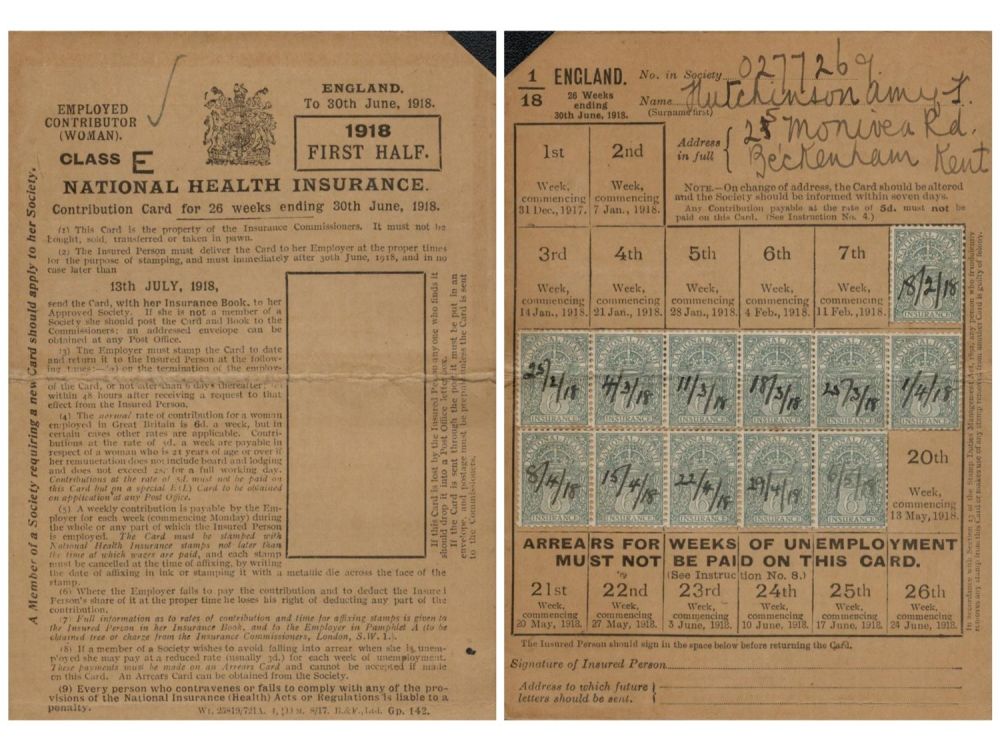 Lot 387: Vintage 1918 National Health Insurance Employed Contributor (Woman)...