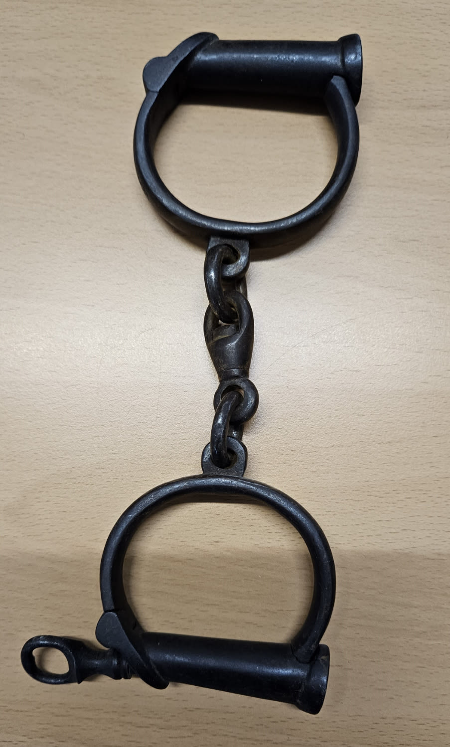 Lot 396: Original Victorian Police Officer Prisoner Handcuffs. Good condition....