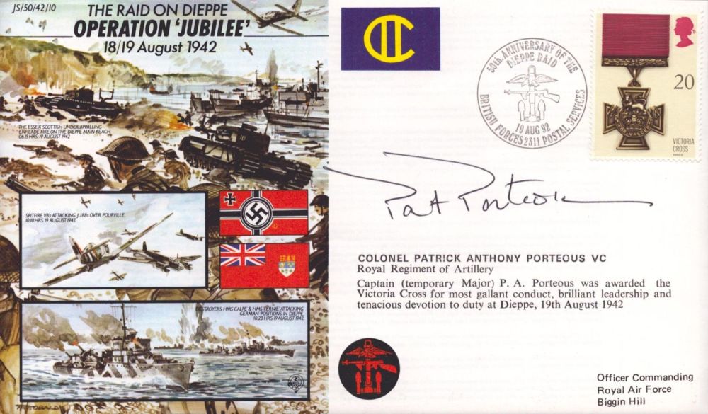 Lot 436: Clnl Patrick Porteous VC signed Operation Jubilee cover....