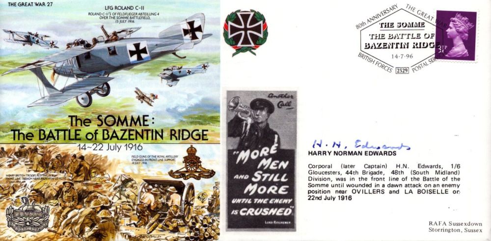 Lot 453: Harry Norman Edwards signed Somme battle of Bazentin...