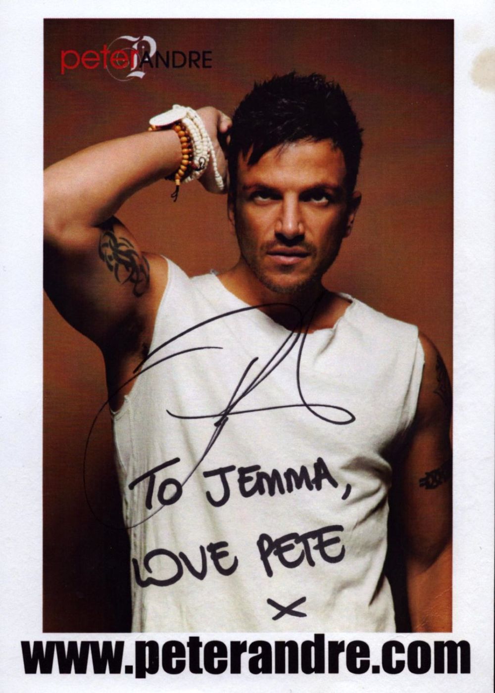 Lot 486: Peter Andre signed 6x4 inch colour promo photo...