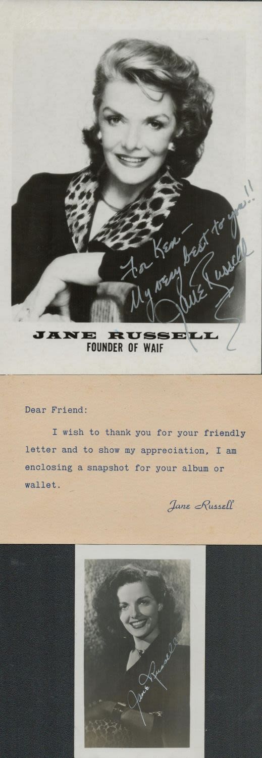 Lot 216: Jane Russell signed 7x5 head and shoulders image...