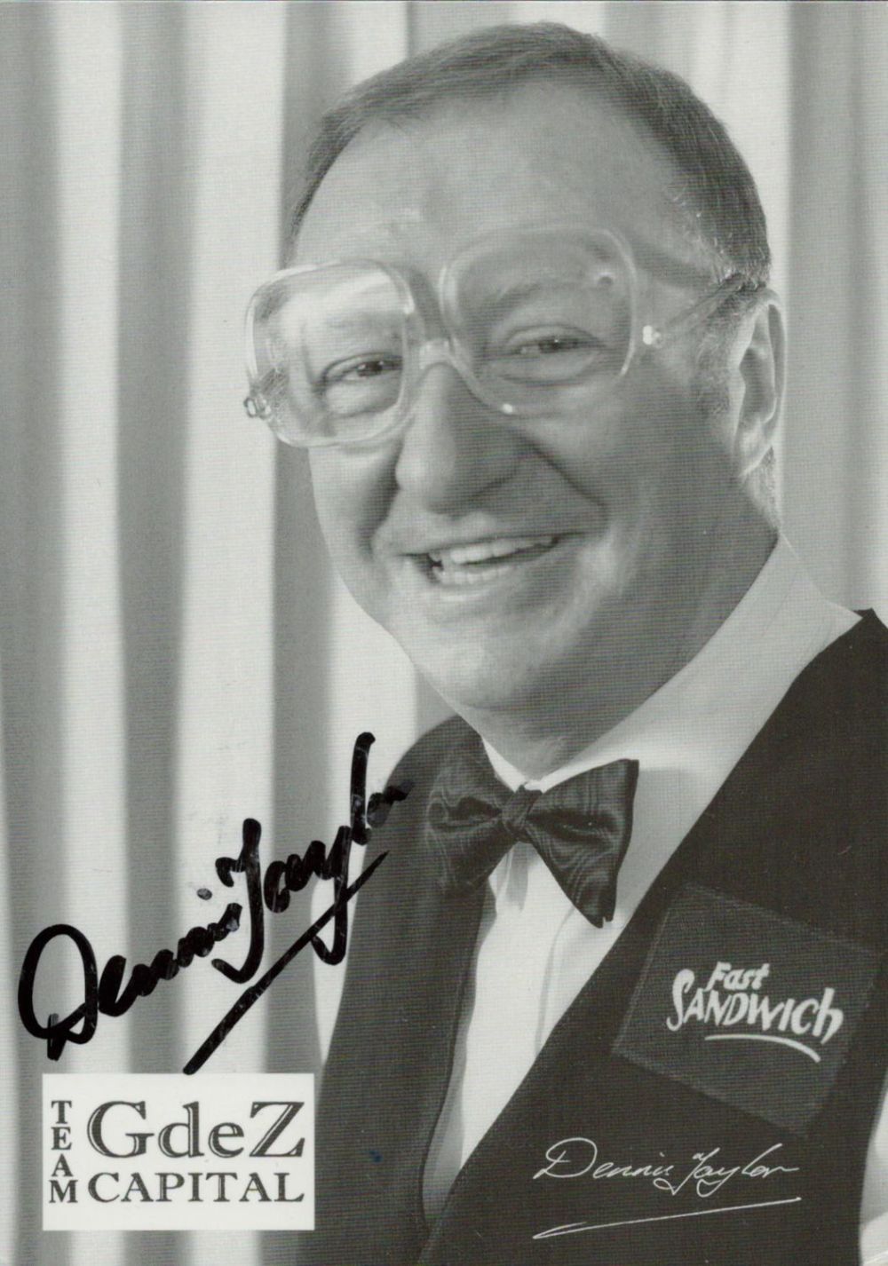 Lot 219: Dennis Taylor signed black and white photo. Team...