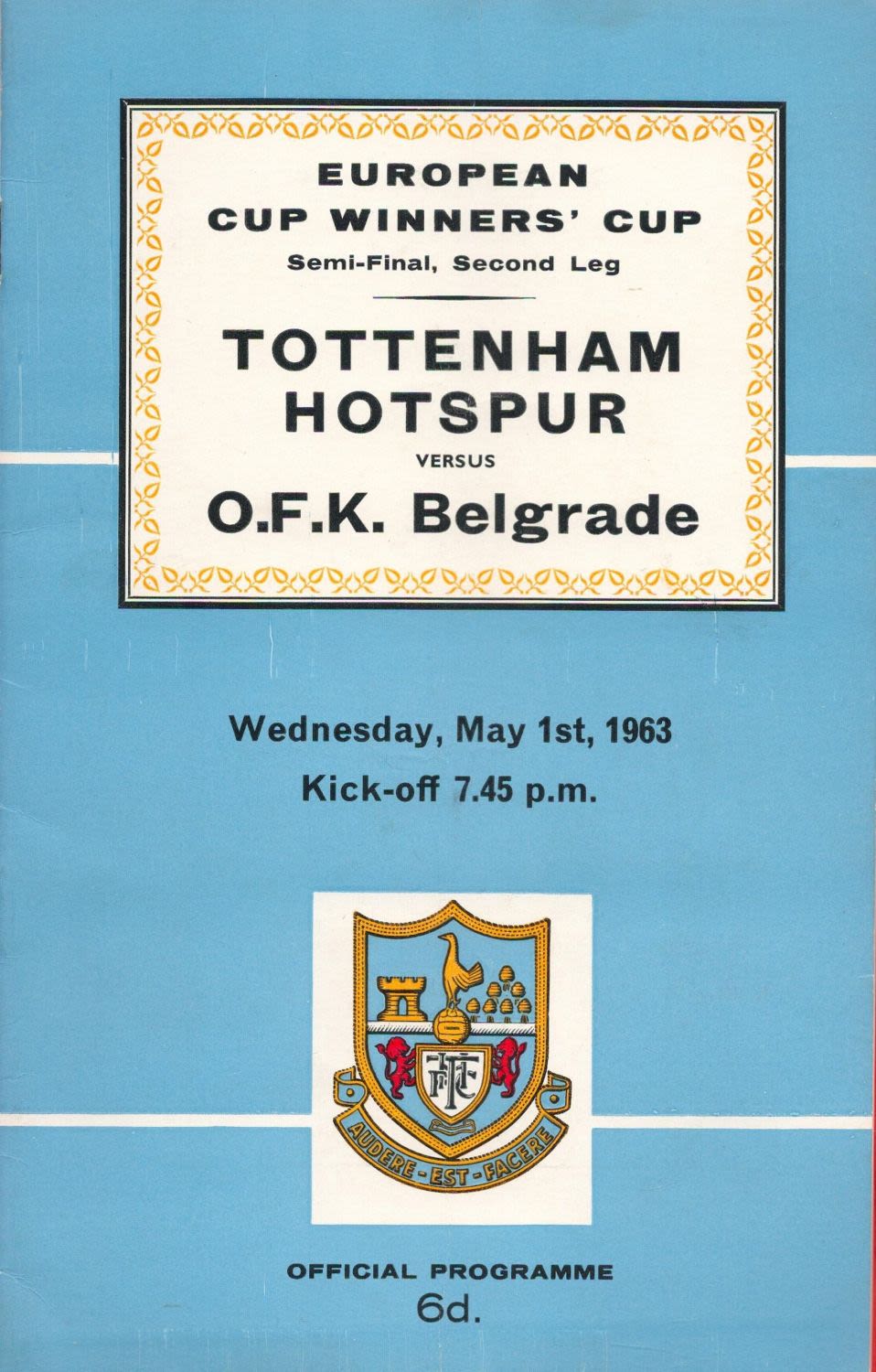 Lot 300: Tottenham Hotspurs Vs OFK Belgrade Vintage football Programme...