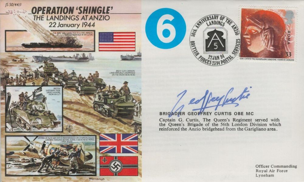 Lot 316: Brig Geoffrey Curtis signed Operation Shingle cover. 1...