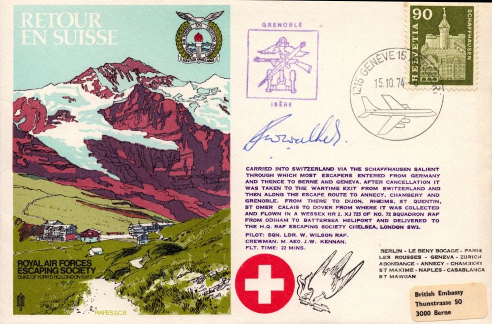 Lot 347: P M Walker signed Retour en Suisse cover....