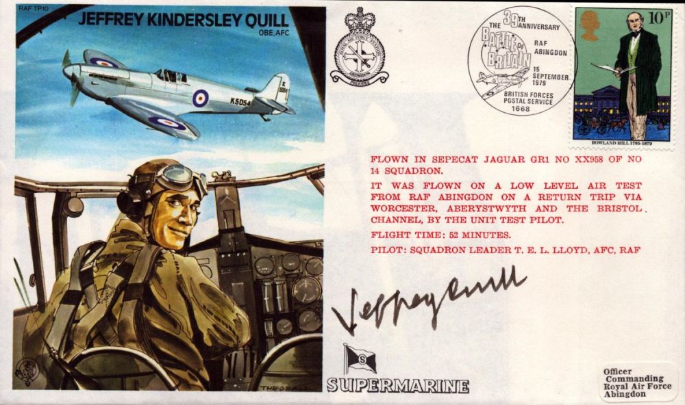 Lot 348: Jeffrey Quill signed RAFTP10 cover. Good condition. All...