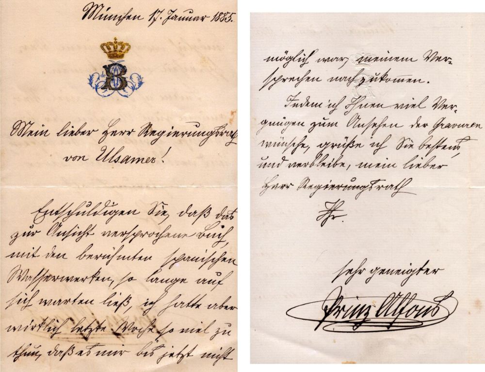 Lot 386: Prince Alfons of Bavaria ALS dated 1855. Good...