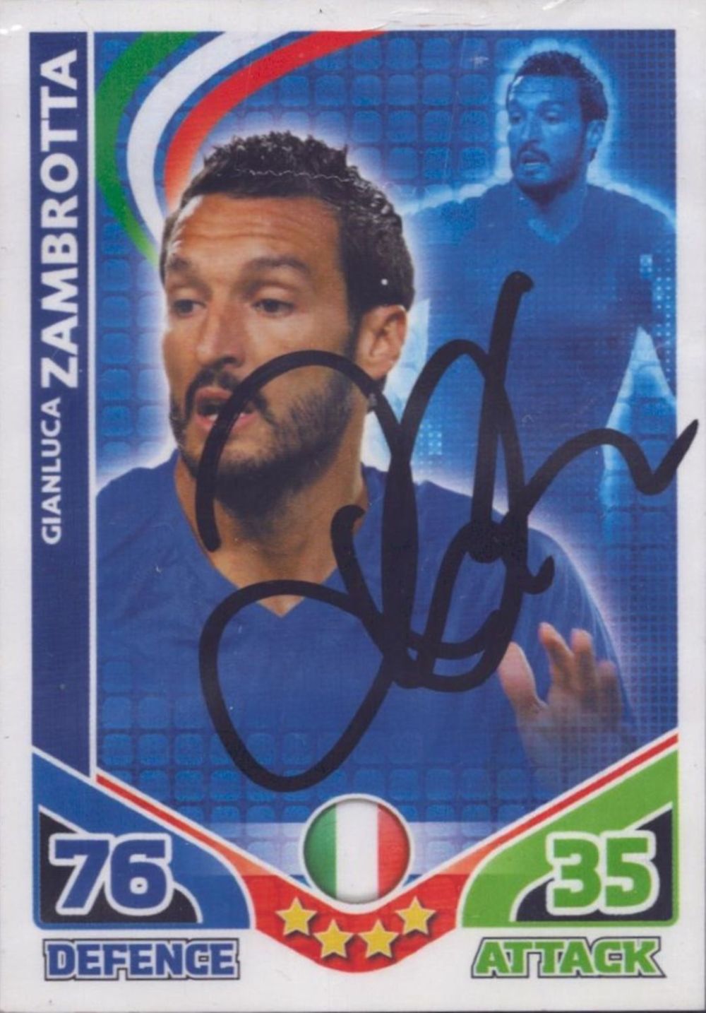 Lot 388: Gianluca Zambrotta signed Italy Match Attax trading card....