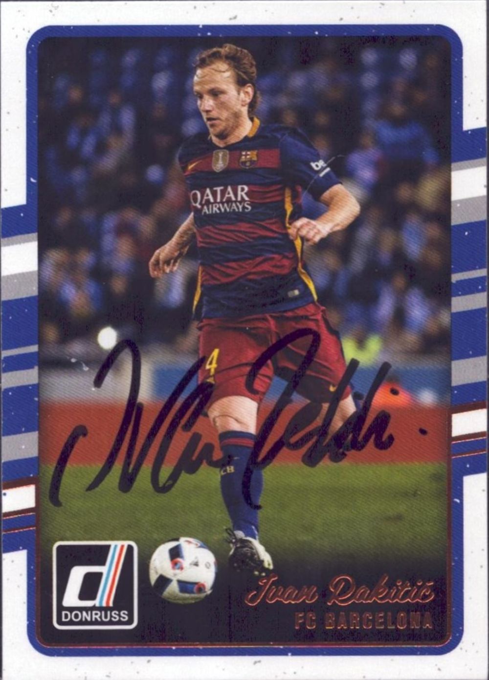 Lot 390: Juan Rakitic signed Barcelona Panini trading card. Good...
