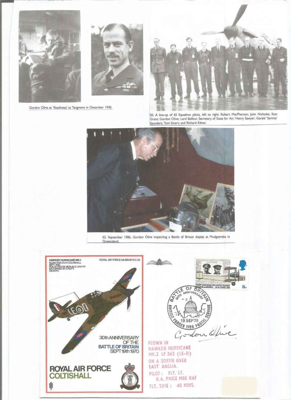 Lot 370: WW2 BOB fighter pilot Charles Olive 65 sqn...