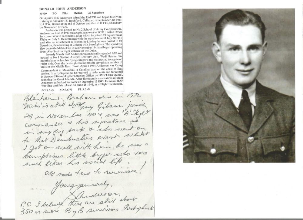 Lot 371: WW2 BOB fighter pilot Donald Anderson 29 sqn...