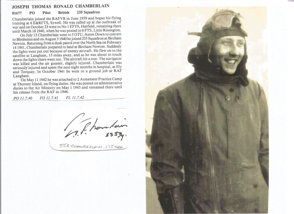 Lot 379: WW2 BOB fighter pilot Joseph Chamberlain 235 sqn...