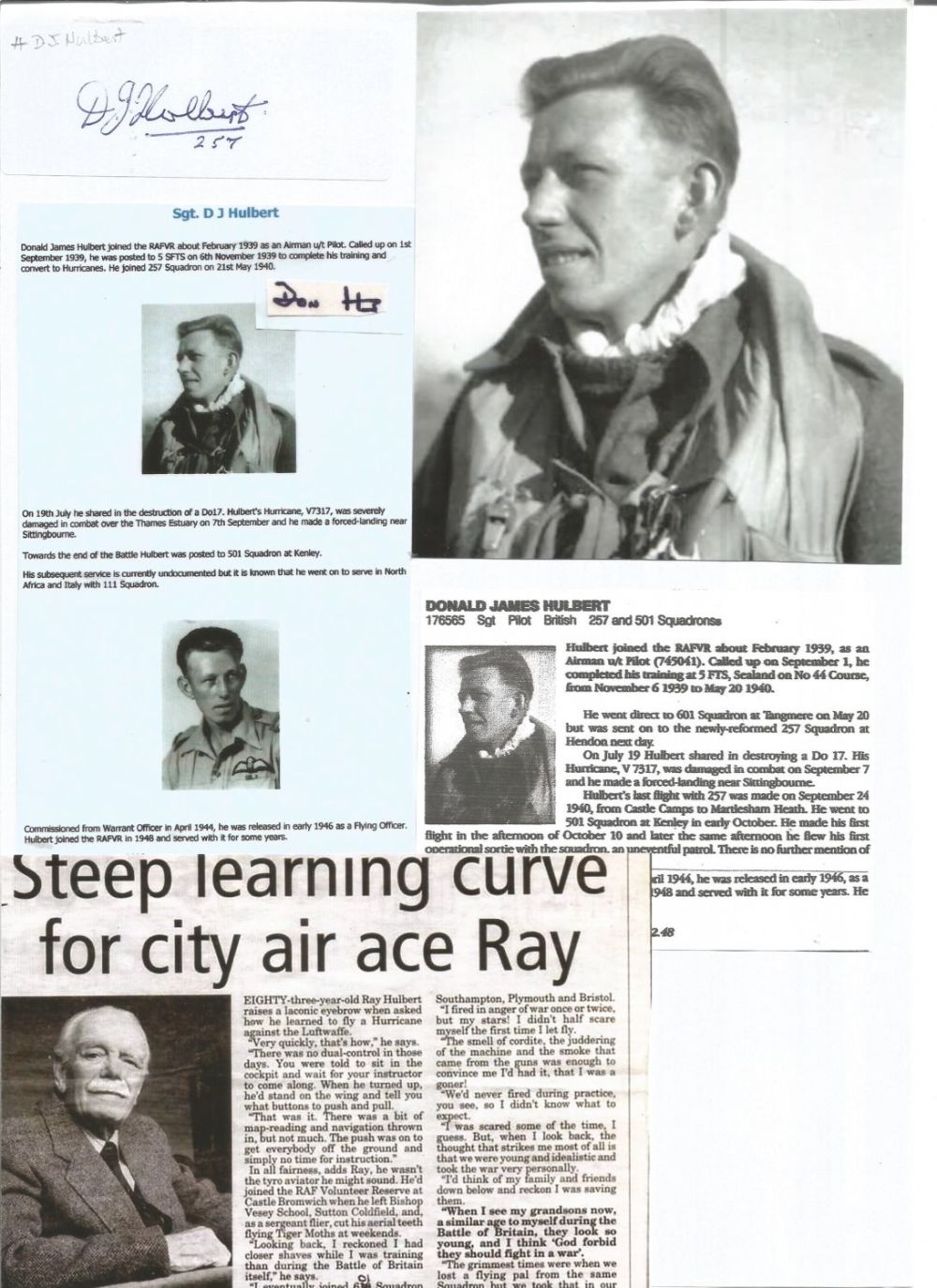 Lot 383: WW2 BOB fighter pilot Donald Hulbert 257 sqn...