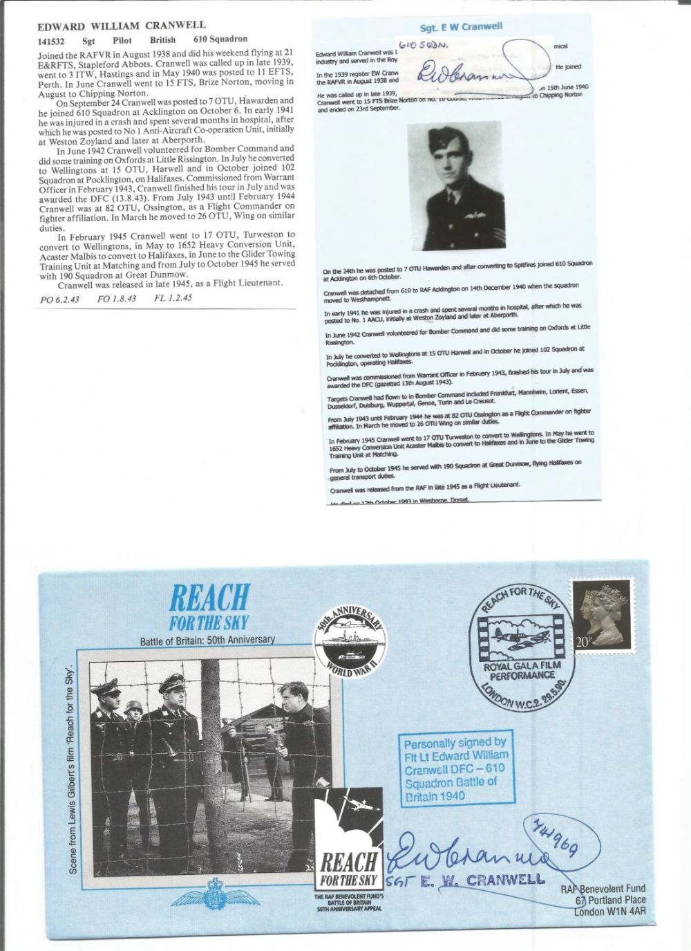 Lot 389: WW2 BOB fighter pilot Edward Cranwell 610 sqn...