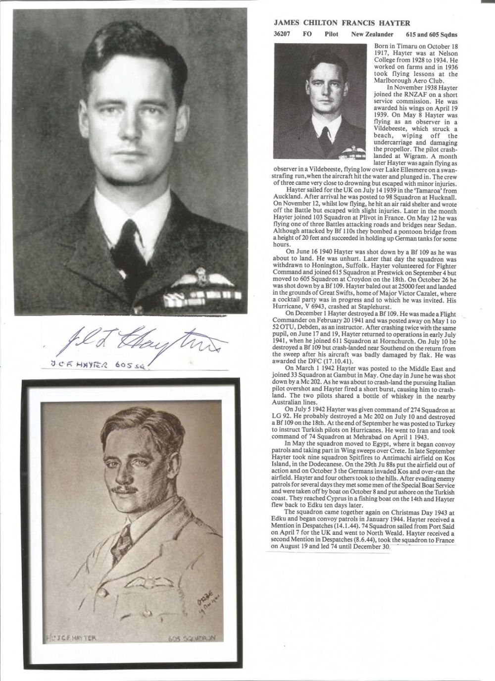 Lot 402: WW2 BOB fighter pilot James Hayter 615 sqn...