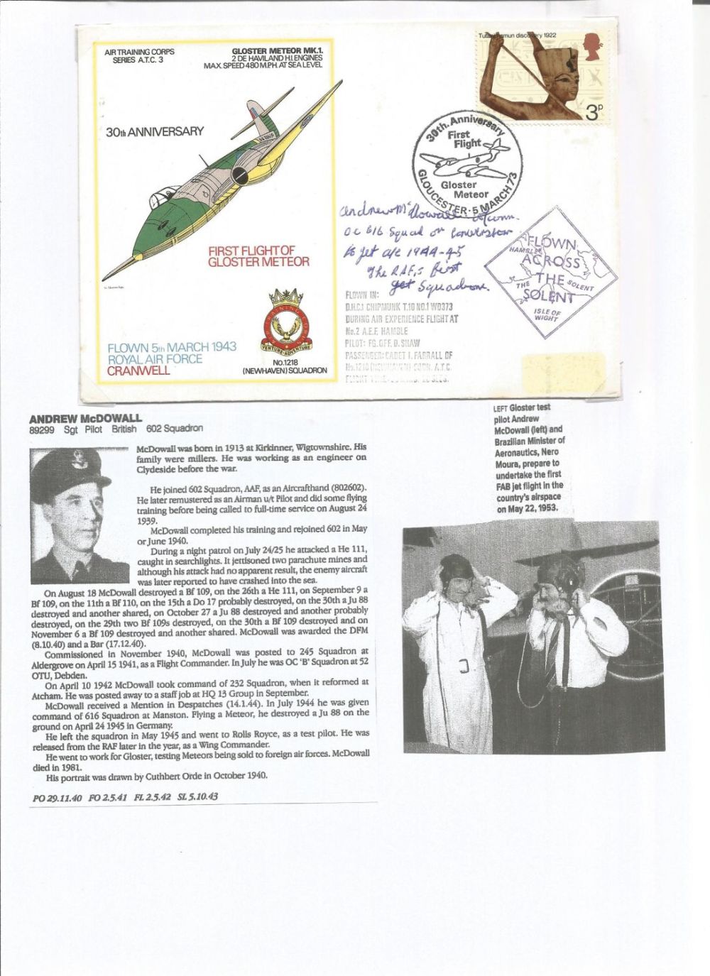 Lot 405: WW2 BOB fighter pilot Andrew McDowall 602 sqn...