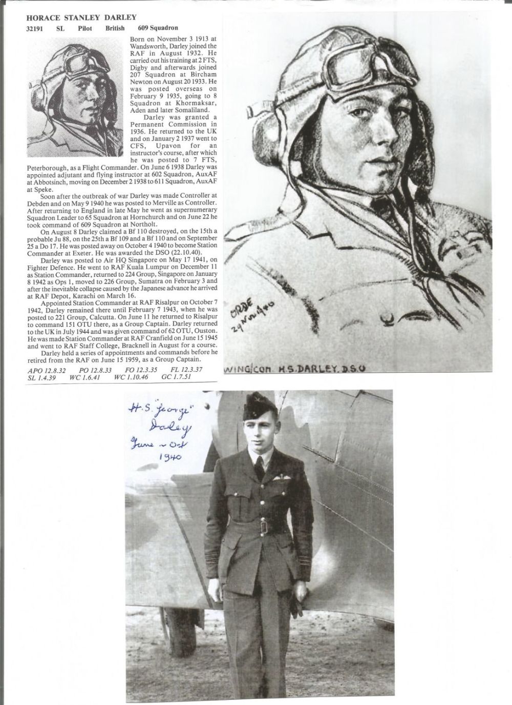 Lot 408: WW2 BOB fighter pilot George Darley 609 sqn...