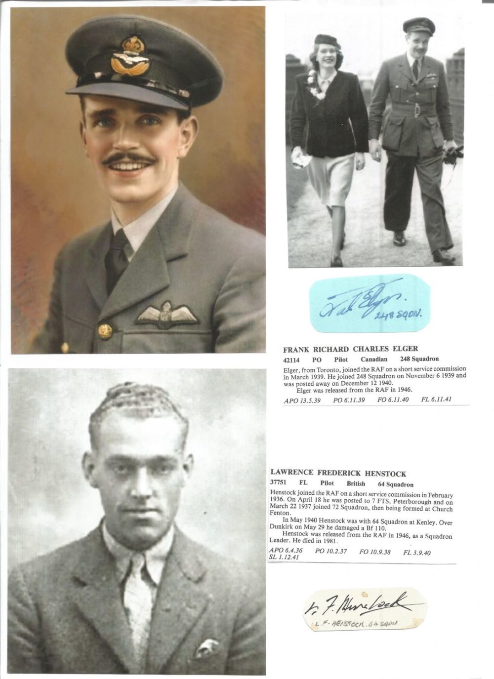 Lot 418: WW2 BOB fighter pilots Frank Elger 248 sqn,...