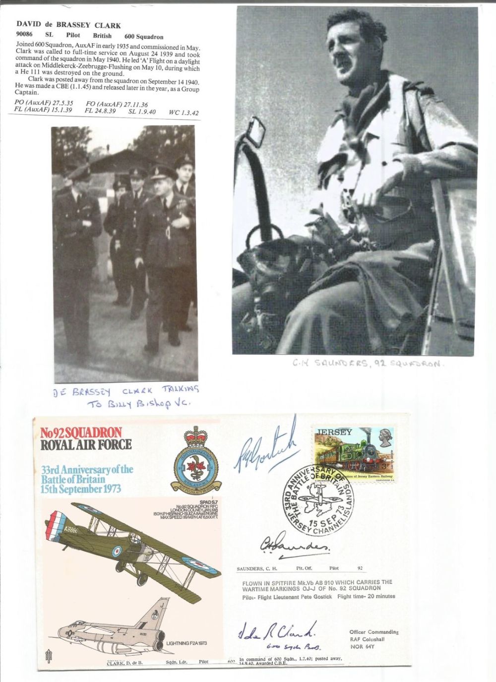 Lot 422: WW2 BOB fighter pilot David de Brassey Clark,...